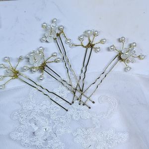 Bridal hair pins handmade gold and faux pearls